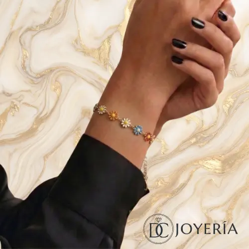 Pulsera margarita multicolor — Acero inoxidable Dorado
